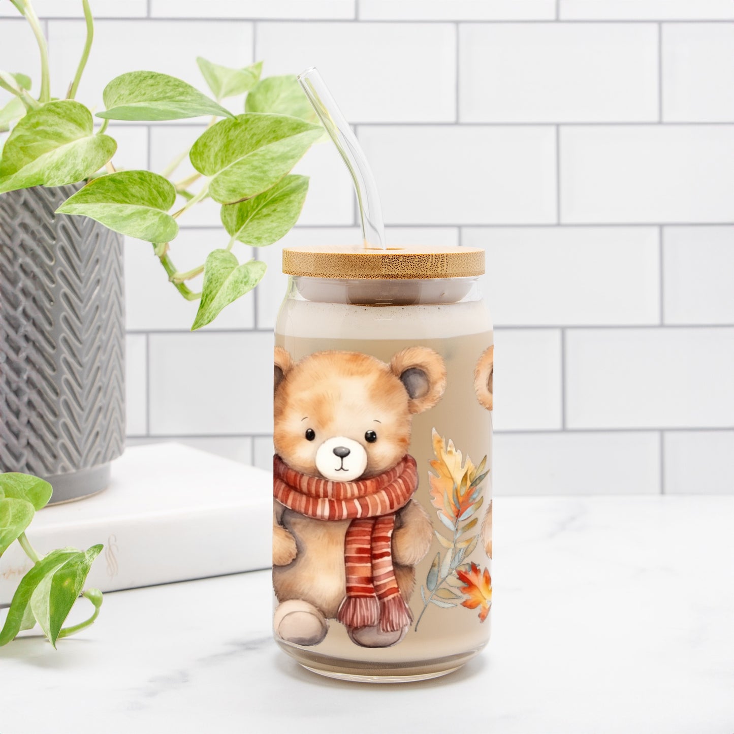 Bear Hug Glass Can (with or without straw)