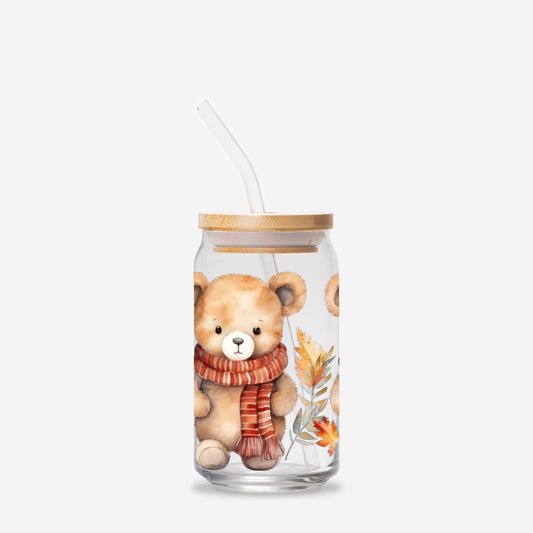 Bear Hug Glass Can (with or without straw)