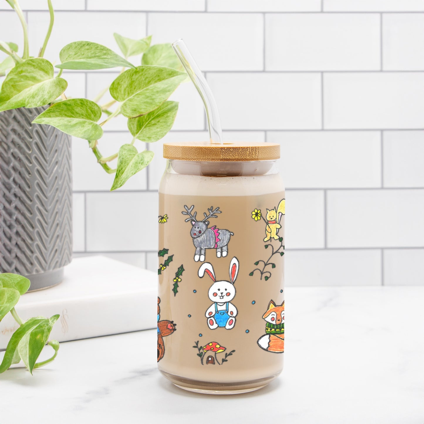 Forest Friends Glass Can